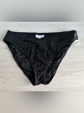 Bar III Women's Black Pucker Up V-Waist High-Leg Bikini Bottoms Size Large
